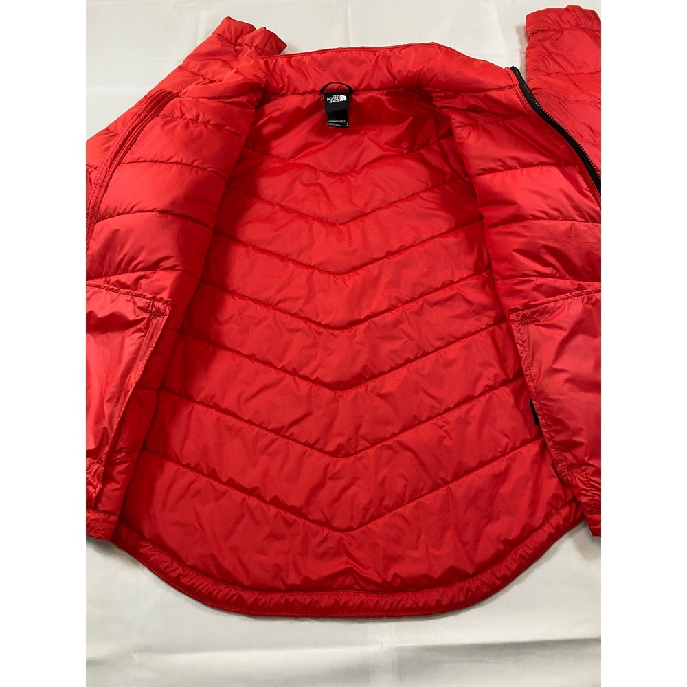 The North Face Red Puffer Jacket Womens Large Chevron Quilted Zip - Picture 13 of 13